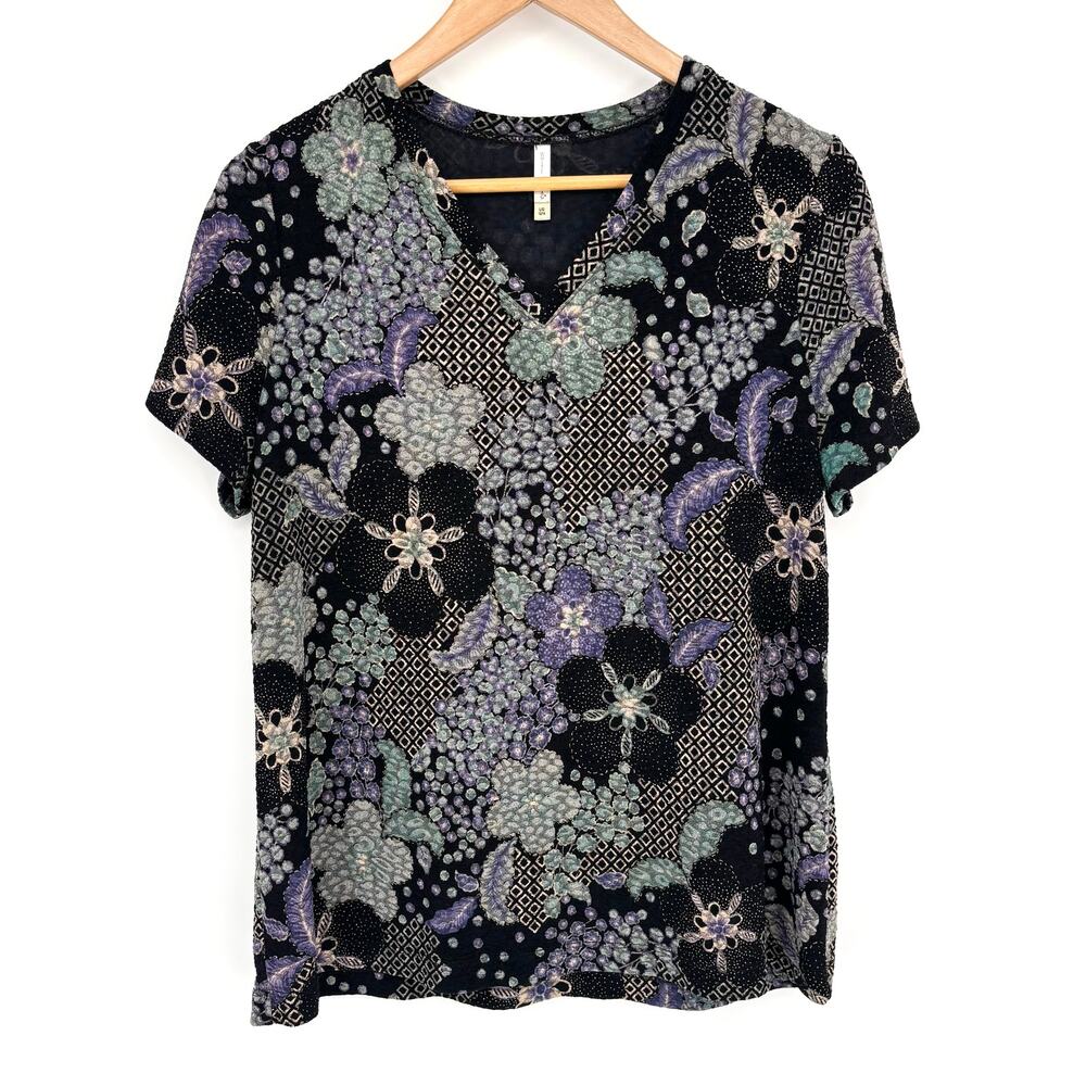 White Stag Multicolored Floral Gold Metallic Top Size L